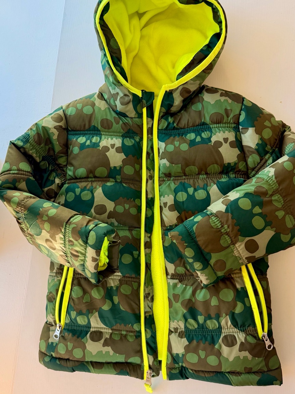 Faded Glory Kids Neon Yellow Fleece Jacket with Camo Lining
